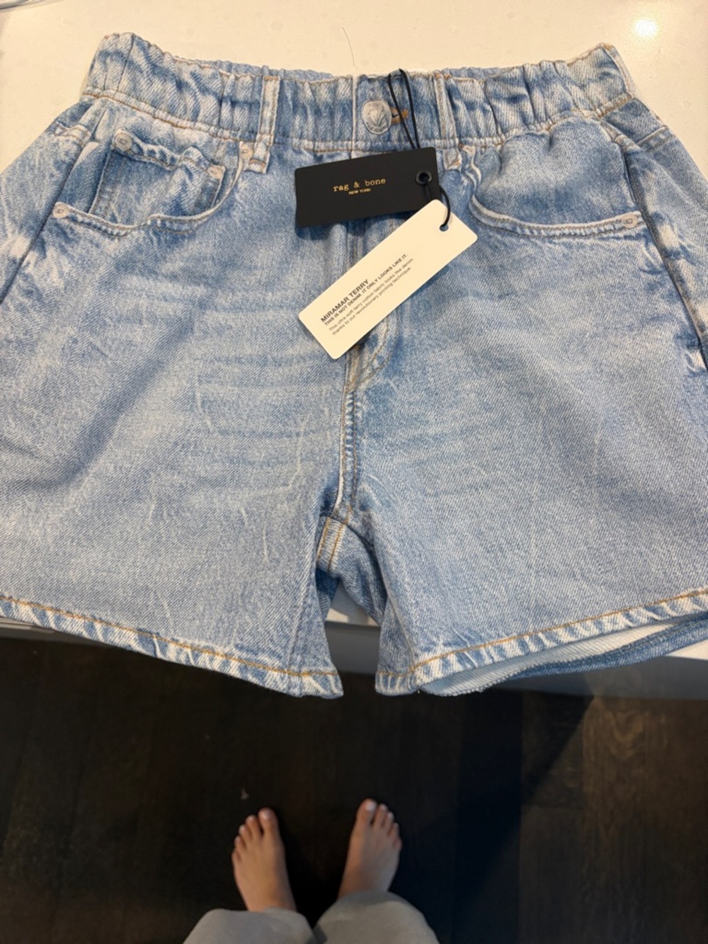 rag & bone Light Blue Denim Paperbag Waist Shorts/MIRAMAR